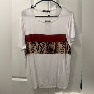 White and Red Leopard Print Women's Top Large